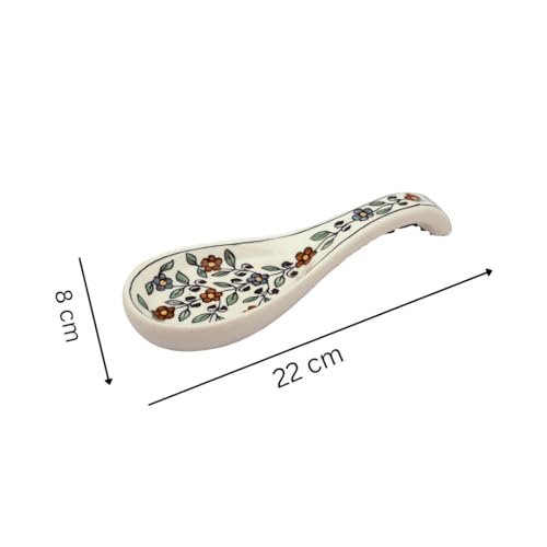 MALAIKAH Ceramic Spoon Rest – Multi-Colored Hand-Painted Floral Utensil Holders – Glazed, Heat-Resistant Spoon Tray for Stove Top, Kitchen Counter or Dining Table, Pack of 1 - Image 3