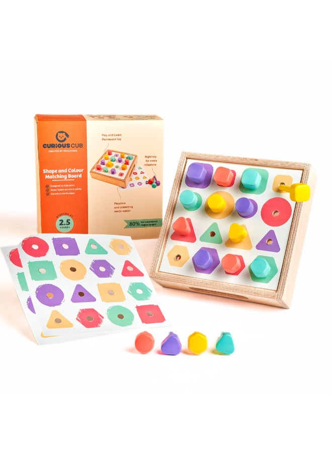 Curious Cub لوحة مطابقة الأشكال والألوان من مونتيسوري - لعبة تصنيف الأشكال للأطفال - لغز الأشكال الهندسية التعليمية - لعبة لوحة مطابقة الألوان والأشكال - تعلم حسي وتطوير الدماغ - Image 1