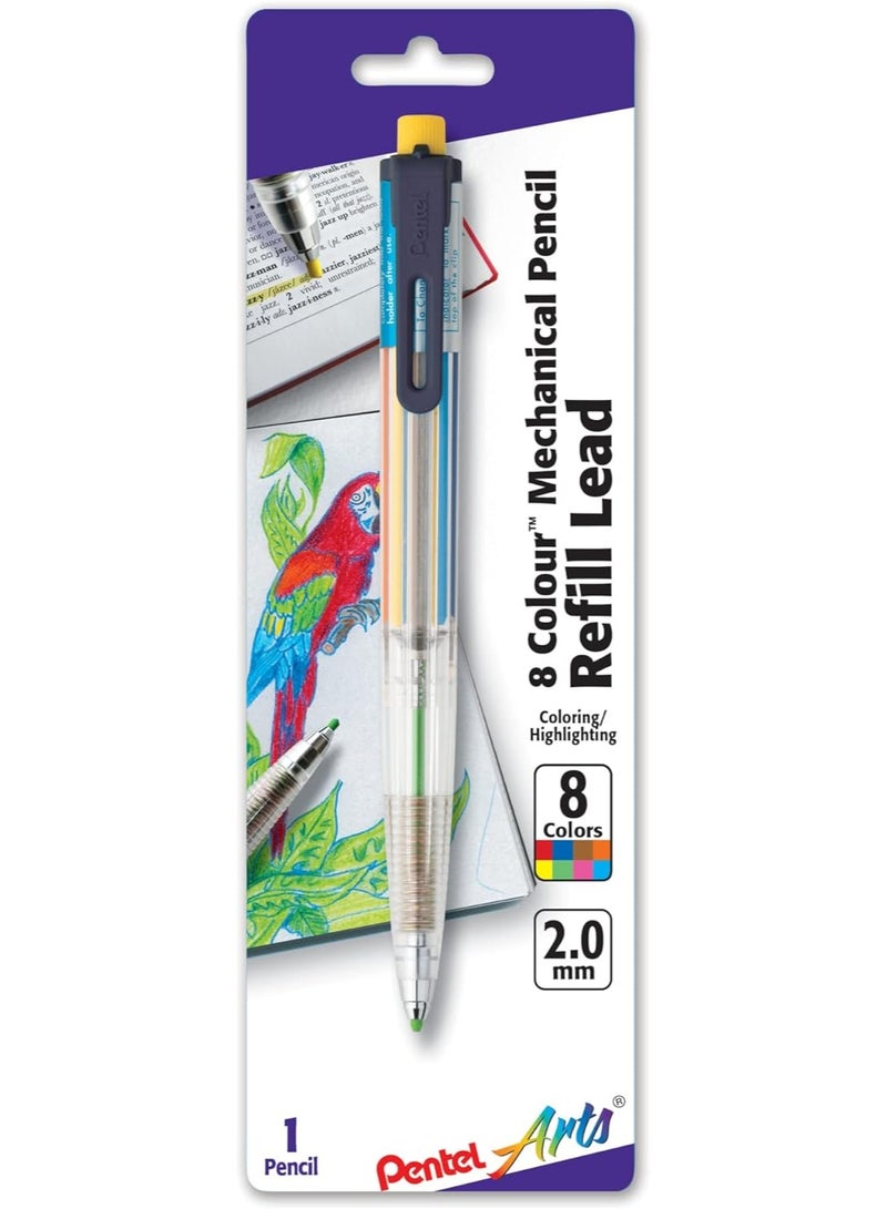 Pentel Arts 8 Colour Automatic Pencil, Assorted Accent Clip Colors, 1 Pack (PH158BP) - Image 1
