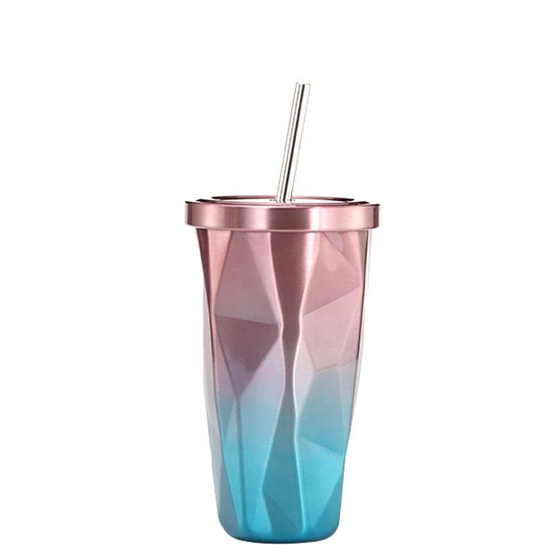 SILENCIO Travel Colorful Stainless Steel Tumbler with Straws Double Wall Vacuum Insulation Mug Easy Sip Tumbler with Spill Proof Sipper Cap for Multipurpose Uses 550ml - Image 1