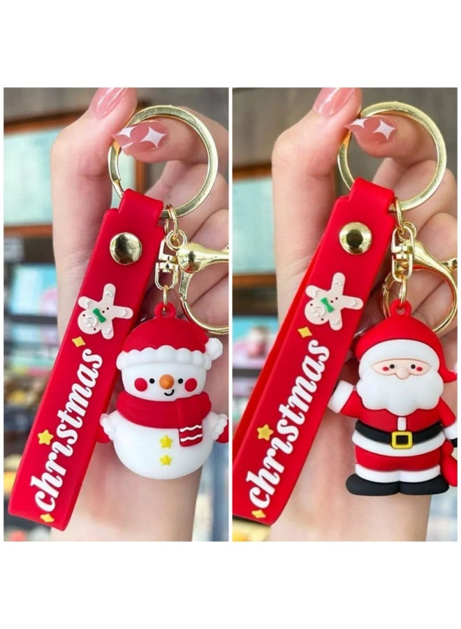 مجموعة من 2 سلسلة مفاتيح ثلاثية الأبعاد من مادة PVC لعيد الميلاد - حلقات مفاتيح سانتا كلوز ورجل الثلج للهدايا والديكورات في العطلات - Image 1