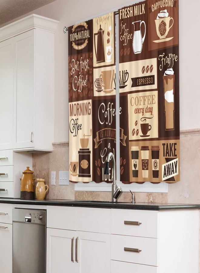 Cinbloo Brown Coffee Kitchen Curtains 27.5Wx39H Inch Rod Pocket Rustic Vintage Latte Cappuccino Cafe Theme Curtains Farmhouse Cafe Beans Drink Decor Modern Small Short Window Drapes Fabric 2 Panels - Image 3