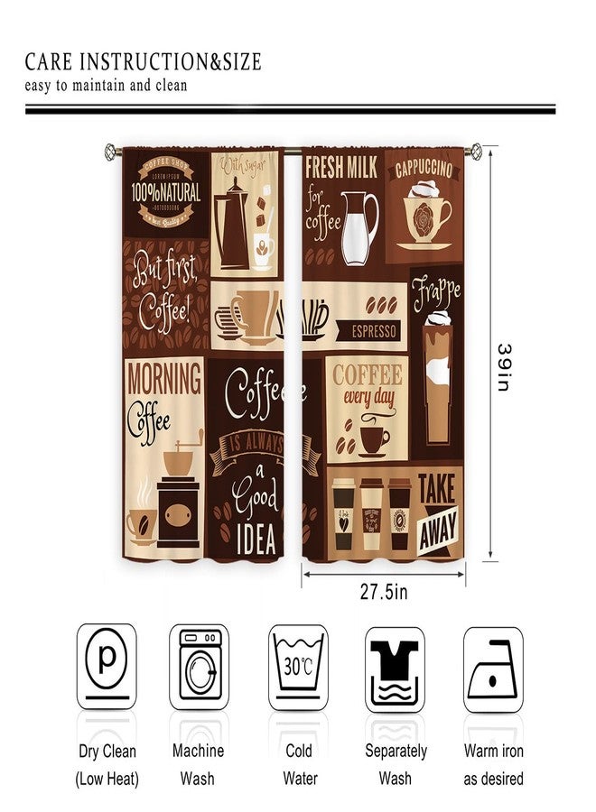 Cinbloo Brown Coffee Kitchen Curtains 27.5Wx39H Inch Rod Pocket Rustic Vintage Latte Cappuccino Cafe Theme Curtains Farmhouse Cafe Beans Drink Decor Modern Small Short Window Drapes Fabric 2 Panels - Image 5