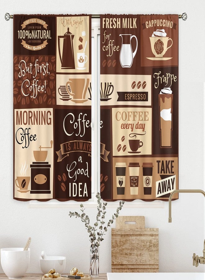 Cinbloo Brown Coffee Kitchen Curtains 27.5Wx39H Inch Rod Pocket Rustic Vintage Latte Cappuccino Cafe Theme Curtains Farmhouse Cafe Beans Drink Decor Modern Small Short Window Drapes Fabric 2 Panels - Image 1
