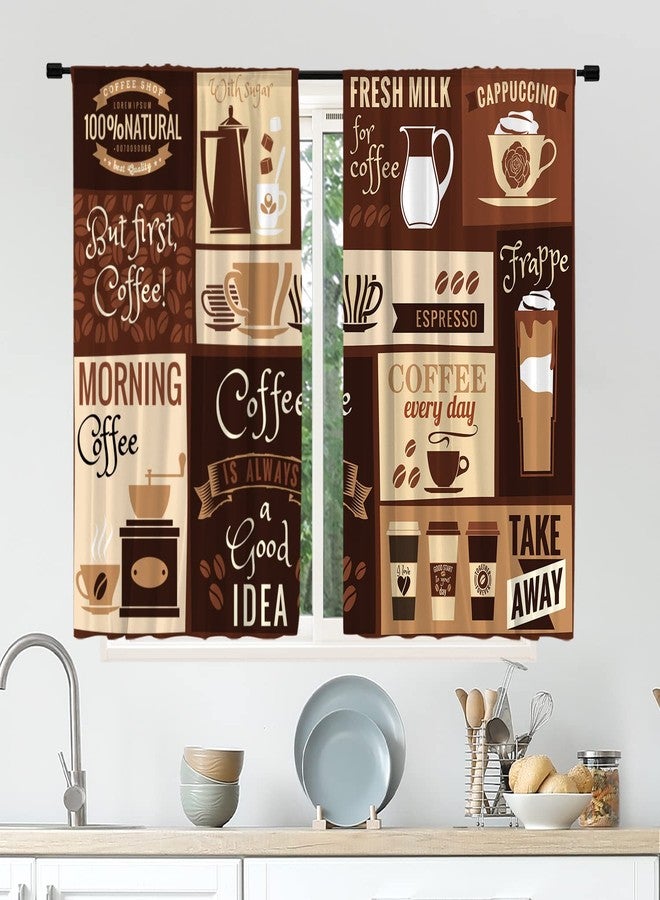 Cinbloo Brown Coffee Kitchen Curtains 27.5Wx39H Inch Rod Pocket Rustic Vintage Latte Cappuccino Cafe Theme Curtains Farmhouse Cafe Beans Drink Decor Modern Small Short Window Drapes Fabric 2 Panels - Image 2