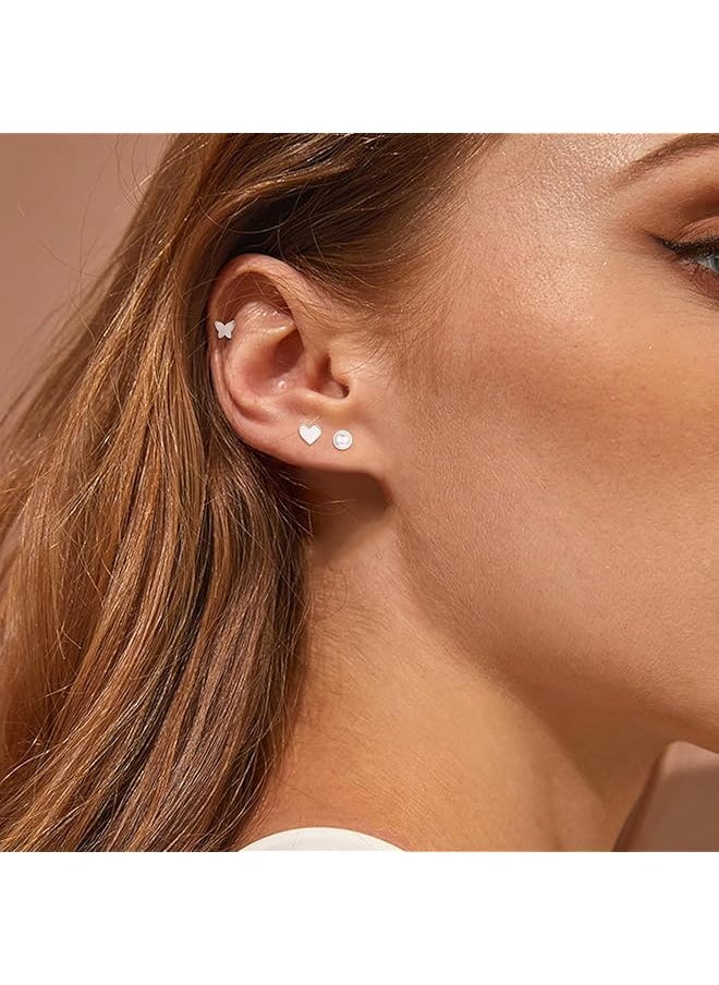Besteel - Tiny Gold Flat Back Earrings Surgical Steel Stud Hoop Earrings Set Star Moon Snake Butterfly Chain Dangle Emerald Green Earrings Helix Piercing Jewelry 20G - Image 1