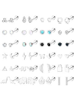 Tiny Gold Flat Back Earrings Surgical Steel Stud Hoop Earrings Set Star Moon Snake Butterfly Chain Dangle Emerald Green Earrings Helix Piercing Jewelry 20G