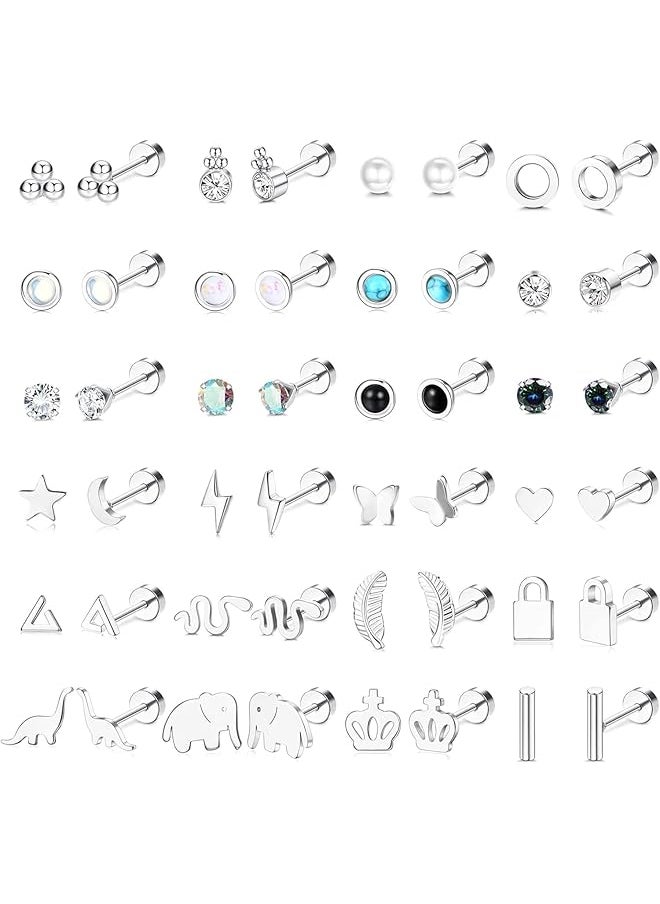 Besteel - Tiny Gold Flat Back Earrings Surgical Steel Stud Hoop Earrings Set Star Moon Snake Butterfly Chain Dangle Emerald Green Earrings Helix Piercing Jewelry 20G - Image 1