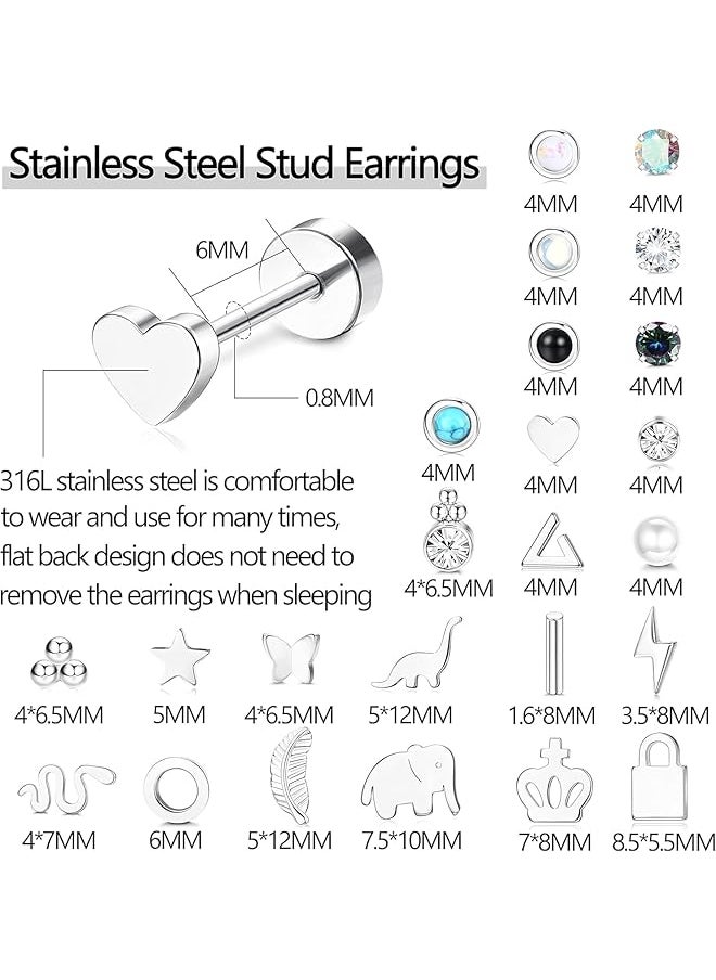 Besteel - Tiny Gold Flat Back Earrings Surgical Steel Stud Hoop Earrings Set Star Moon Snake Butterfly Chain Dangle Emerald Green Earrings Helix Piercing Jewelry 20G - Image 1