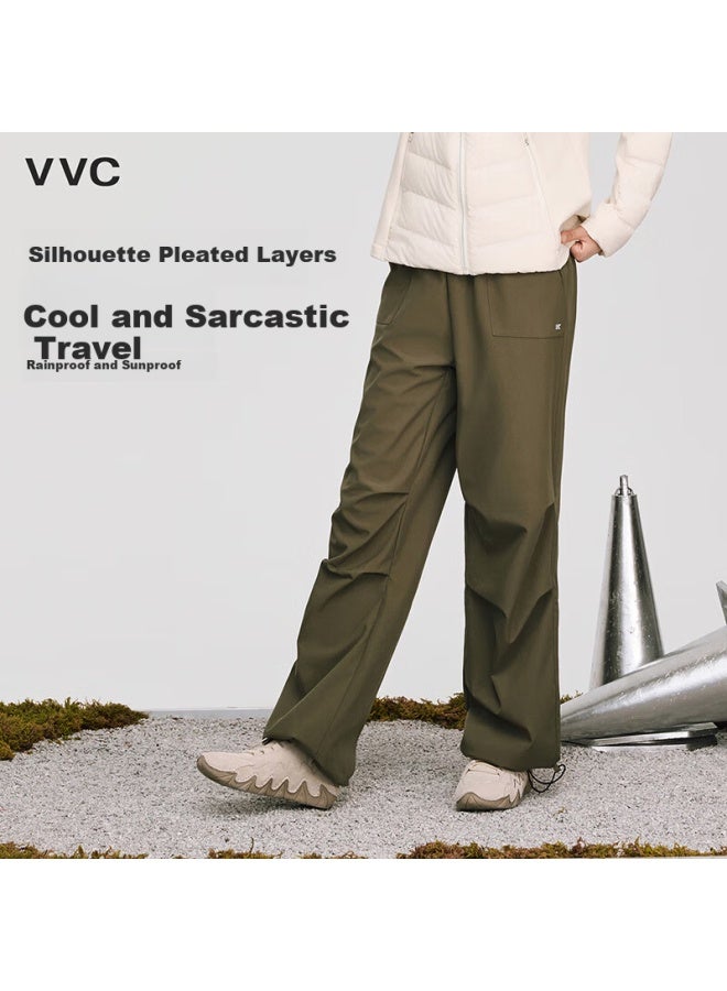 Vvc Women's Straight-leg Work Pants Autumn Winter Water-repellent Hiking Wide-leg Loose Casual Sports Paratrooper Pants Tundra Green M - Image 1