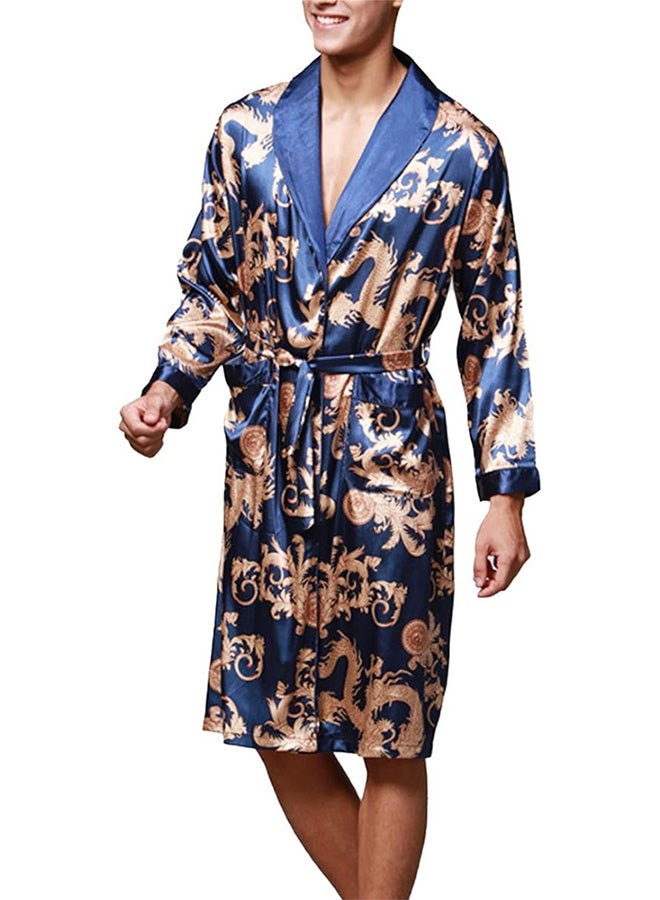 MARGOUN Bathrobe Men's XL Bath Robe Dressing Gown Comfortable Sleepwear Silk Lovers Long Special Style Sleeves Nightgown Dressing Gown Dragon Pattern Blue - Image 3
