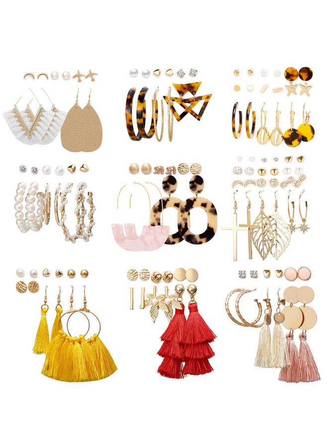 Funtopia Earrings Set For Women Girls Funtopia 61 Pairs Fashion Tassel Earrings Acrylic Hoop Stud Drop Dangle Earrings For Birthday Party Gift Assorted Styles And Colors - Image 1
