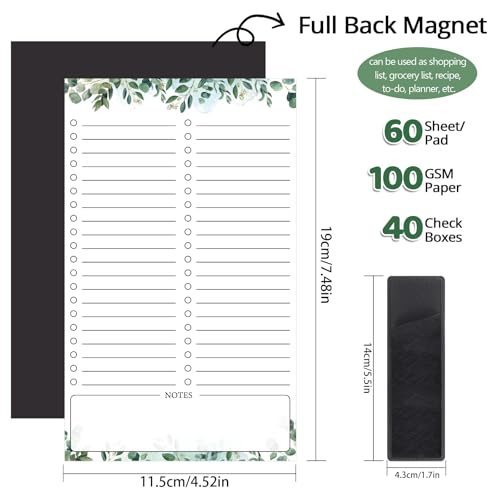Thboxes 2 Pack Grocery List Magnet Pad for Fridge, Totally 120 Sheets Magnetic Note Pad for Fridge Full Back Magnet Shopping List, To Do List, Memo Notepads with Pen Holder, 4.5x7.5(Green Leaf) - Image 2