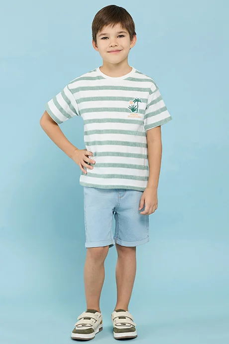 R&B Striped T-Shirt With Crew Neck And Short Sleeves