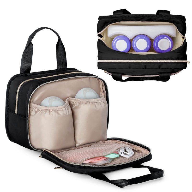 Fasrom Wearable Breast Pump Bag with Cooler Compatible with Momcozy Medela and Elvie Pumps Portable Pump Carrying Case for Working Moms Black Bag Only Patent Design