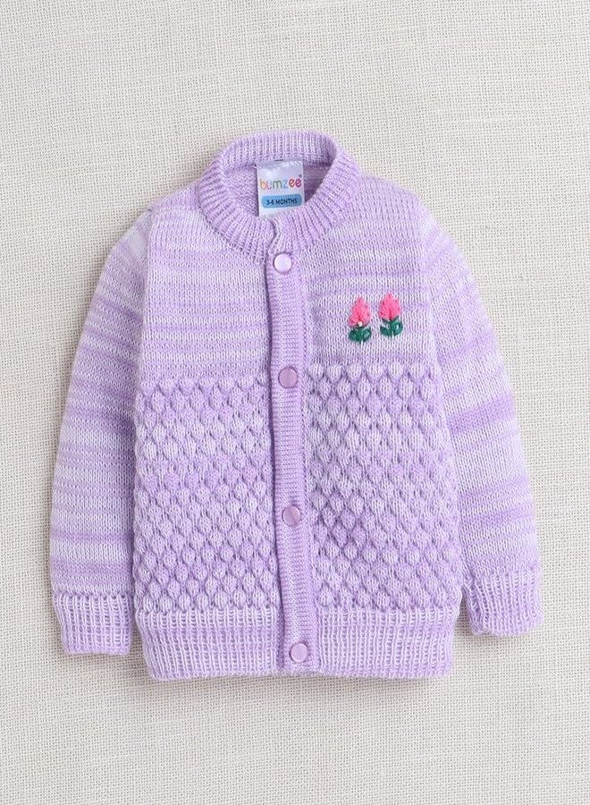 BUMZEE كنزة صوفية بأكمام طويلة للبنات الصغيرات من بامزي، لونها لافندر، مع قبعة وجوارب، مناسبة لعمر 3-6 أشهر (Peb10071C-lvd) - Image 2