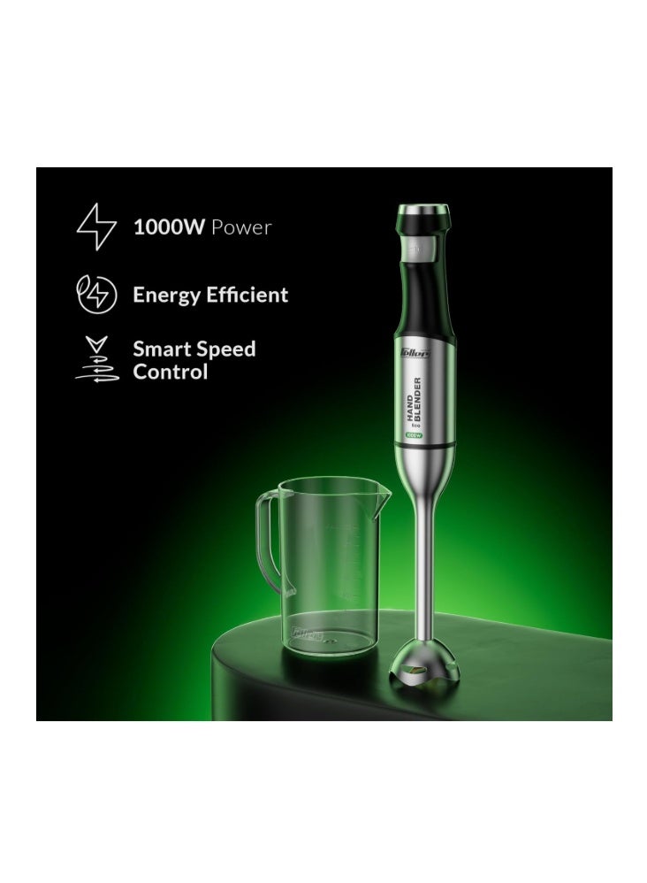 Feller Germany Hand Blender, 1000 W, Smart Speed Control, 4-finned Titanium Coated Blade, Stainless Steel Body, Extra Long Head for Deep Mixing, HB1000 Eco,2Y Guarantee-UAE Version - Image 2
