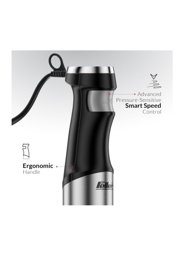 Feller Germany Hand Blender, 1000 W, Smart Speed Control, 4-finned Titanium Coated Blade, Stainless Steel Body, Extra Long Head for Deep Mixing, HB1000 Eco,2Y Guarantee-UAE Version - Image 3