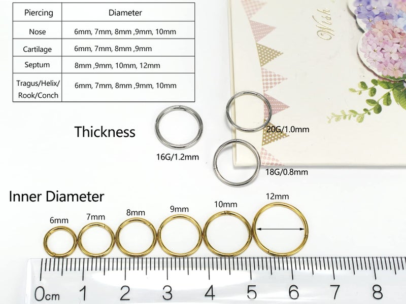 HQLA 16G 18G 20G Stainless Steel Hinged Clicker Segment Septum Nose Lip Ring Hoop Cartilage Tragus Sleeper Earrings Body Piercing Jewelry for Women Men 6mm 8mm 10mm Mix Colors A Set (20G - 7mm - 4Pcs) - Image 4