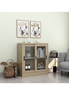 RIGID Steel Low Height Sliding Glass Door Cupboard beige 90x90x40cm  - Image 1