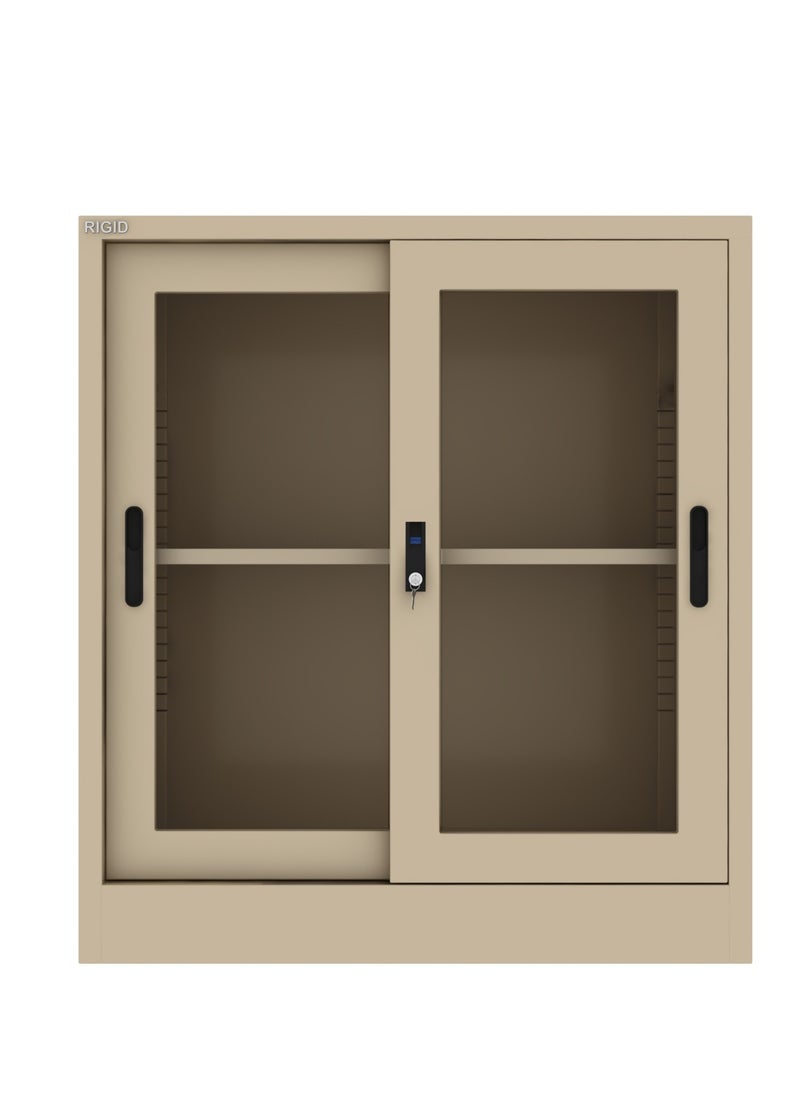 RIGID Steel Low Height Sliding Glass Door Cupboard beige 90x90x40cm  - Image 2