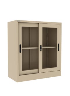 RIGID Steel Low Height Sliding Glass Door Cupboard beige 90x90x40cm  - Image 3