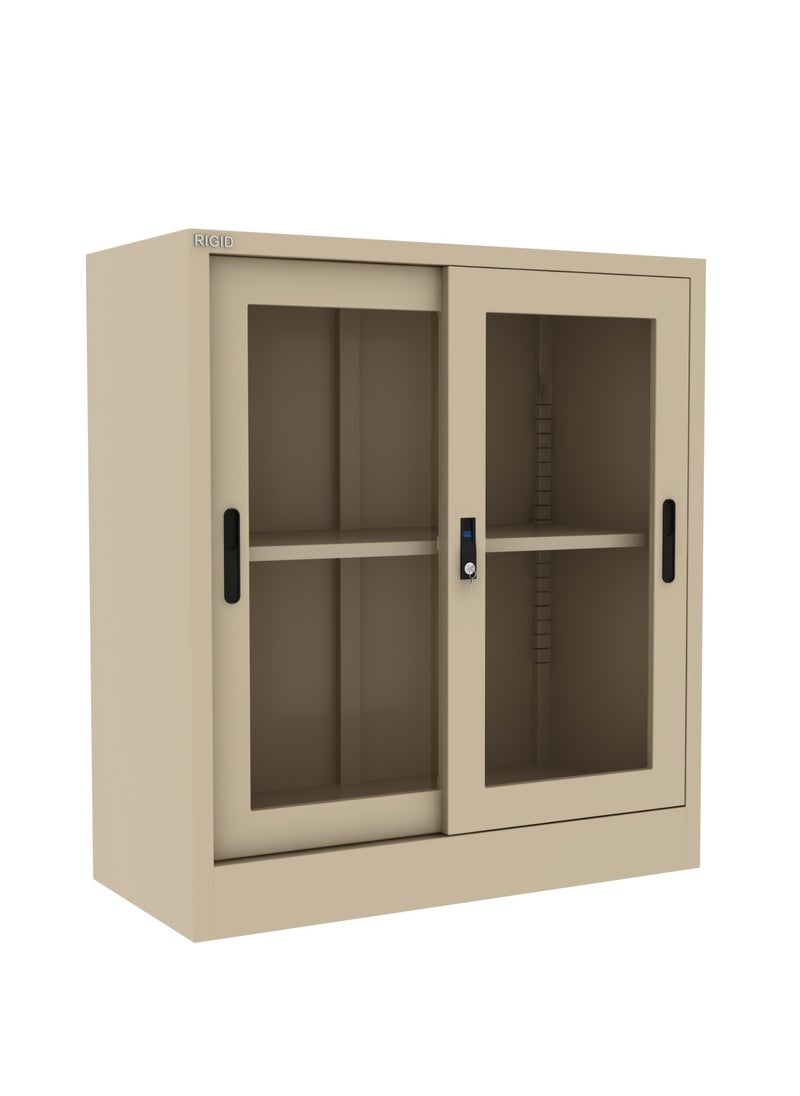 RIGID Steel Low Height Sliding Glass Door Cupboard beige 90x90x40cm  - Image 3