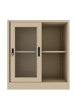 RIGID Steel Low Height Sliding Glass Door Cupboard beige 90x90x40cm  - Image 4
