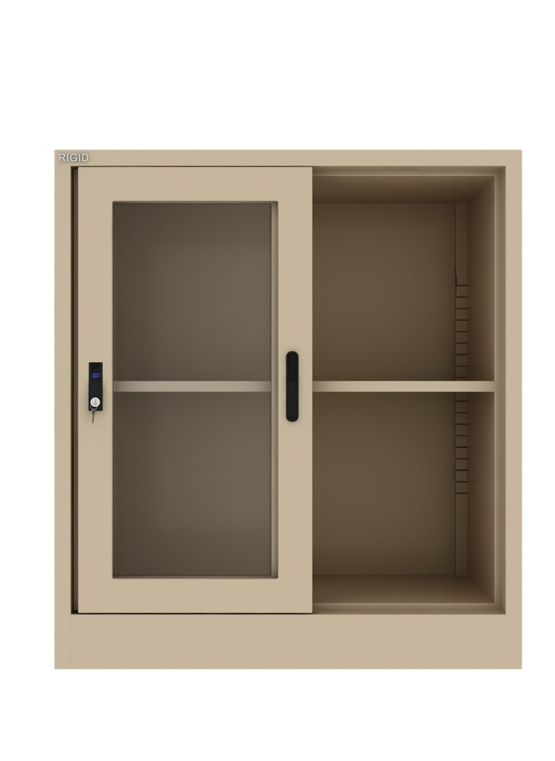RIGID Steel Low Height Sliding Glass Door Cupboard beige 90x90x40cm  - Image 4