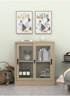RIGID Steel Low Height Sliding Glass Door Cupboard beige 90x90x40cm  - Image 5