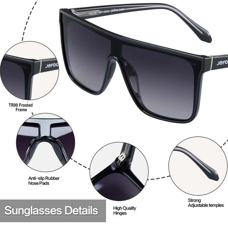 Jefoo Polarized Square Sunglasses for Women Men Oversized Fashion Siamese Lens Style Flat Top Shield Shades UV Protection - Image 5