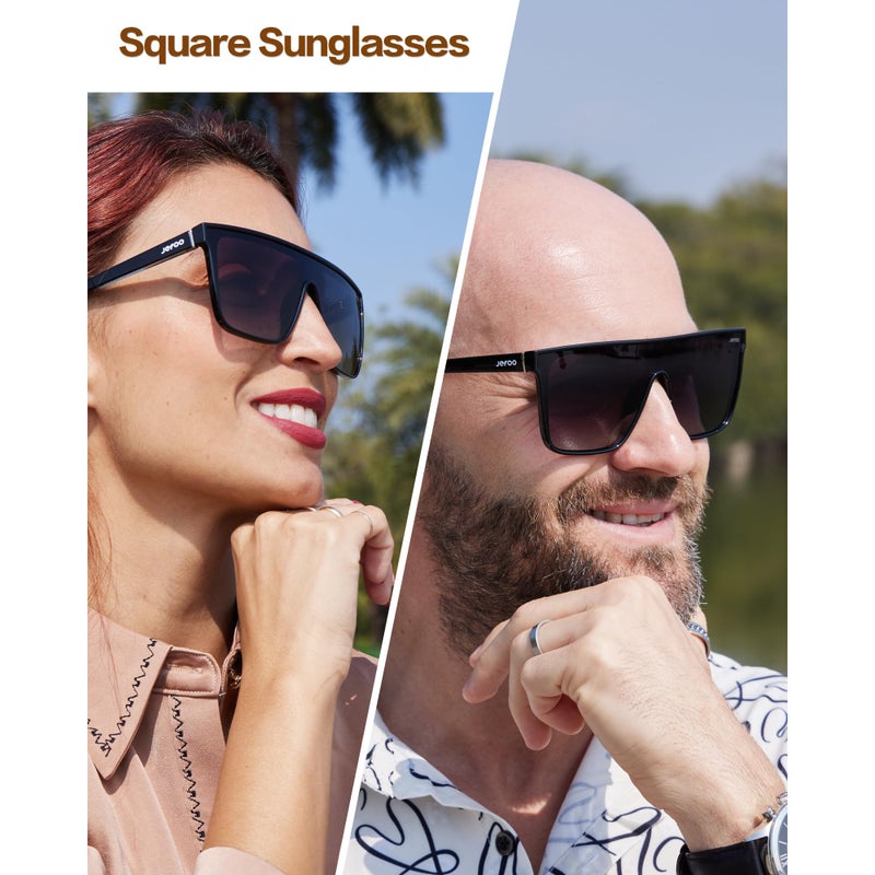 Jefoo Polarized Square Sunglasses for Women Men Oversized Fashion Siamese Lens Style Flat Top Shield Shades UV Protection - Image 2