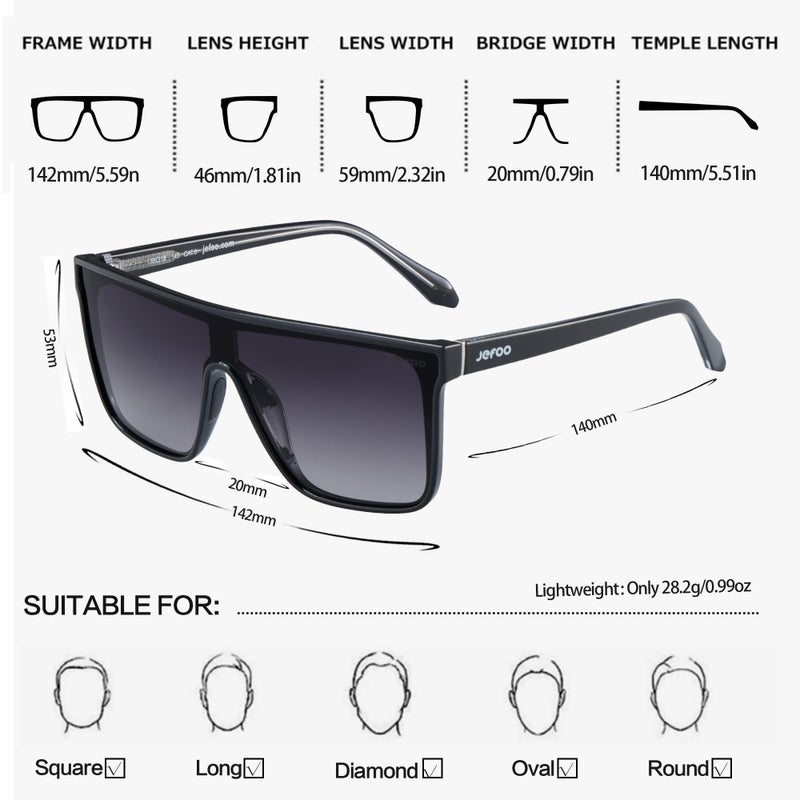 Jefoo Polarized Square Sunglasses for Women Men Oversized Fashion Siamese Lens Style Flat Top Shield Shades UV Protection - Image 4