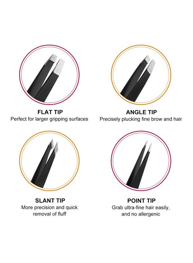 SetSail Tweezers, Eyebrow Tweezers for Women 4 In 1 Stainless Steel Tweezers Precision with Case Professional Eyelash Tweezers Set for Men Hair Removal Kit - Image 4