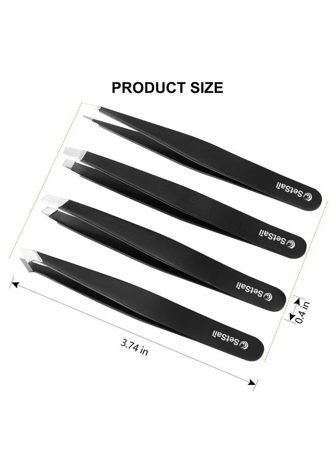 SetSail Tweezers, Eyebrow Tweezers for Women 4 In 1 Stainless Steel Tweezers Precision with Case Professional Eyelash Tweezers Set for Men Hair Removal Kit - Image 2