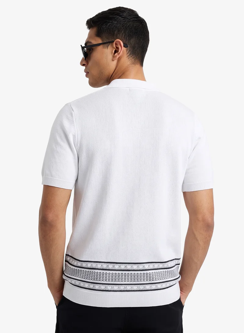 Seventy Five Button Up Polo Shirt With Panel Detail
