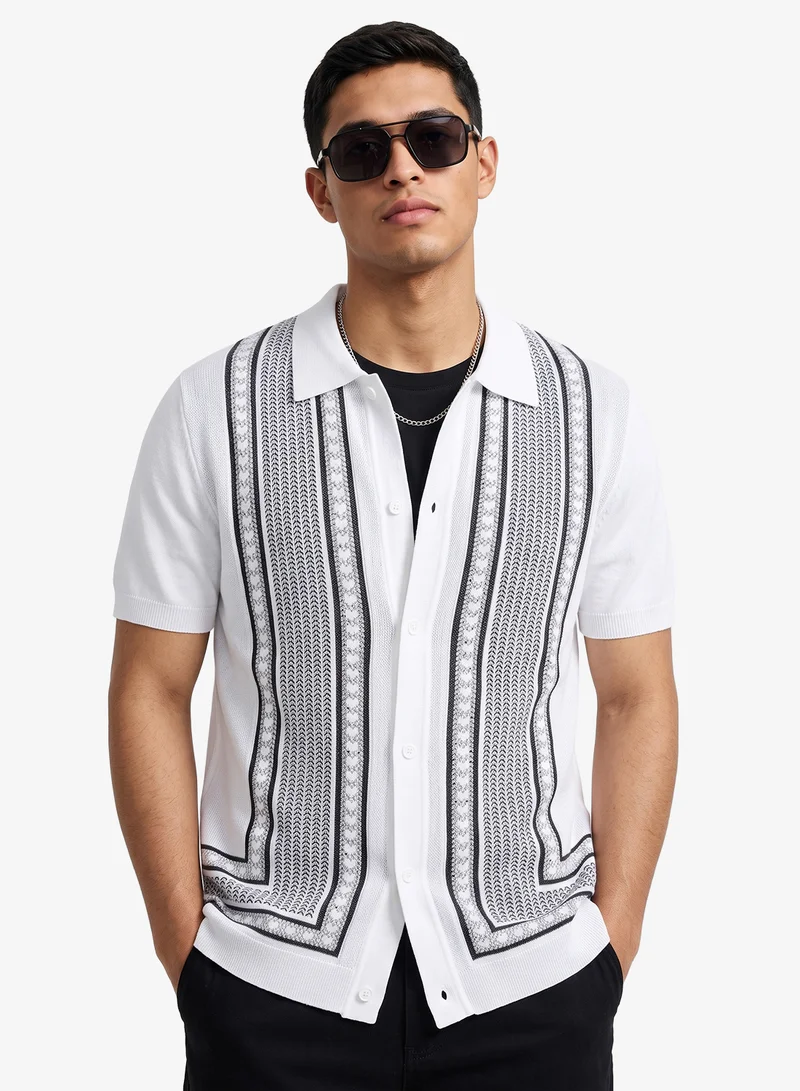 Seventy Five Button Up Polo Shirt With Panel Detail