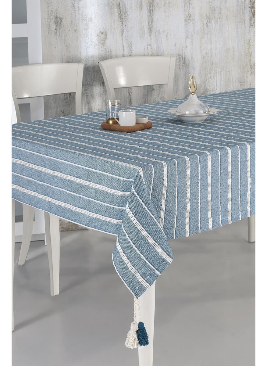 Ödel Home Striped Pompom Detailed Buldan Fabric Tablecloth  - Image 1