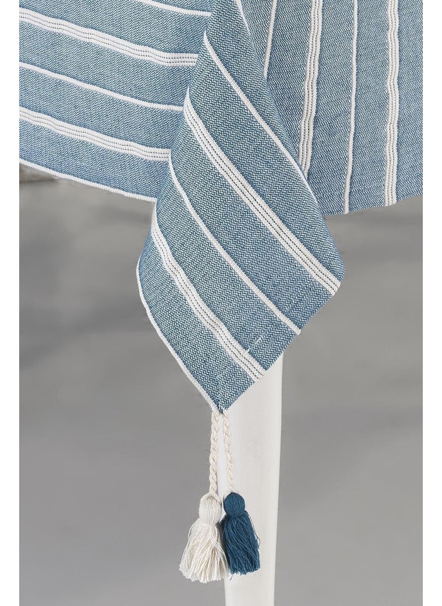 Ödel Home Striped Pompom Detailed Buldan Fabric Tablecloth  - Image 2
