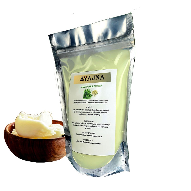 Yajna Organic Raw Aloe Vera Butter 100% Pure,Natural & Unrefined| Skin Moisturizer For Face, Body & Hair| 1 LBS/450 GM Ivory / White Grade A | DIY Creams, Balms, Lotions, Soaps| Softens Dry & Tough Skin - Image 2