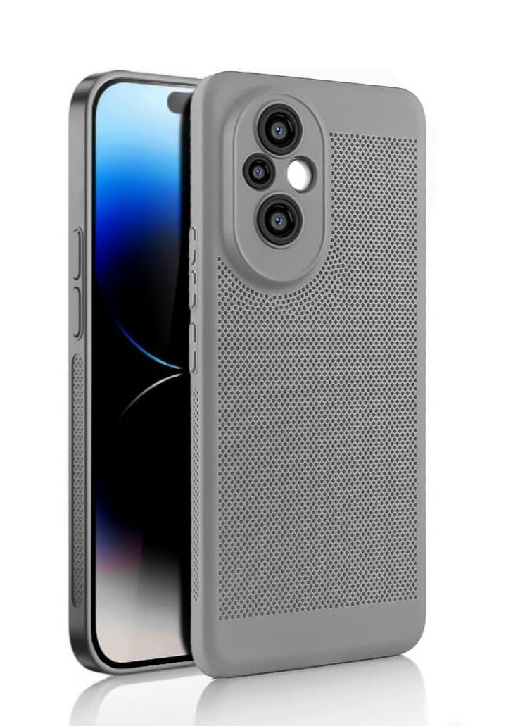 Heat Dissipation Case with Built in Camera Lens Protector Slim Fit Breathable Cooling Anti Fingerprint Hard PC Back Shockproof Cover For Honor 200 (Grey)