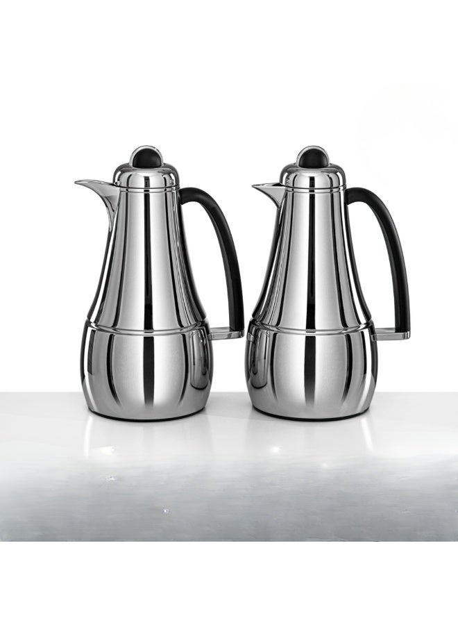 Almarjan Luxury Arabic Coffee & Tea Thermos Set 1L + 1L – Stainless Steel with Black Handle (2 Pieces) - Image 1
