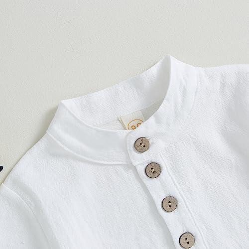 Karuedoo Toddler Baby Boy Clothes Cotton Linen Henley Shirts Button Down Long Sleeve Shirts Casual Pants Set (A-White Green, 2-3 Years) - Image 4
