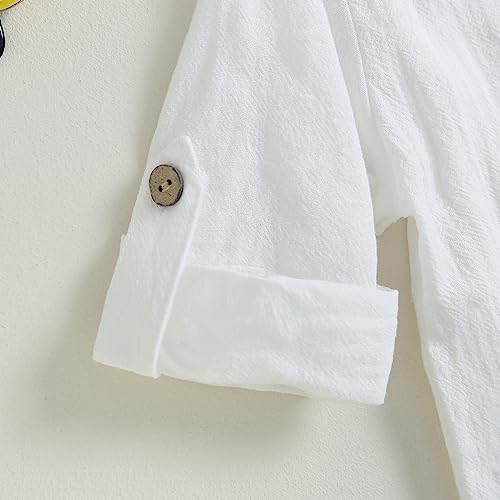 Karuedoo Toddler Baby Boy Clothes Cotton Linen Henley Shirts Button Down Long Sleeve Shirts Casual Pants Set (A-White Green, 2-3 Years) - Image 5