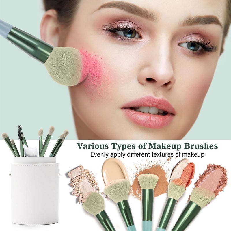 Generic 13 Pcs Makeup Brushes Set Foundation Powder Concealer Eyeshadow Blush Highlighter Eyebrow Brush Make up Brush Set Travel Cosmetic Brushes with Cloth Bag for Beginner and Makeup Artist Green - Image 5