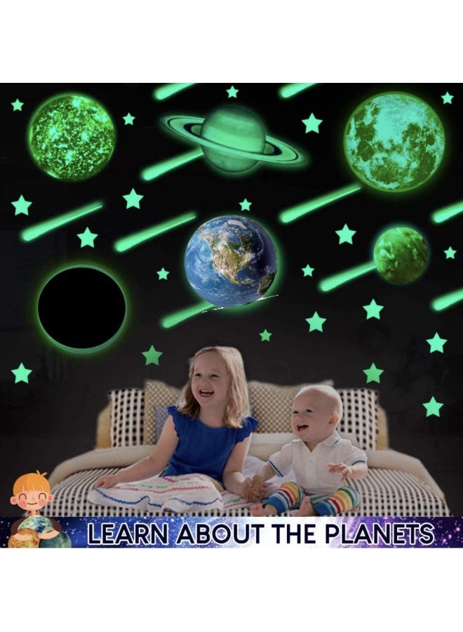 200 Pieces Glow In The Dark Stars And Planets For Ceiling 3D Realistic Nasa Space Decor Dwarf Planets Pluto Moon Sun Glow In The Dark Stars Solar System For Kids Wall Decals Boys Room Decor  - Image 3