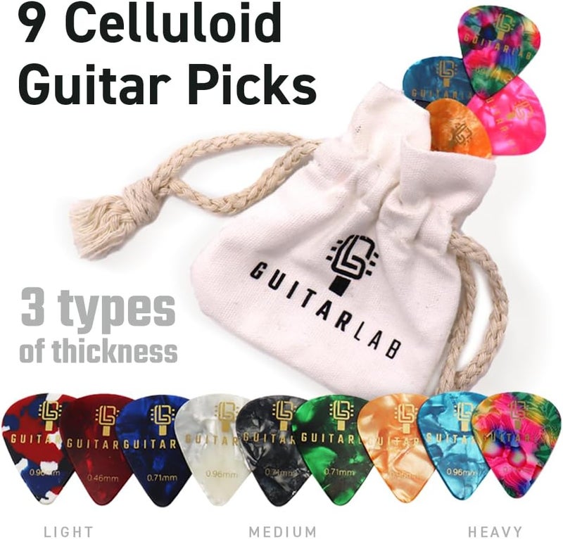 مجموعة إكسسوارات الجيتار من Guitar Lab | ريش معدنية، حزام جيتار، كابو، موالف إلكتروني - Image 5