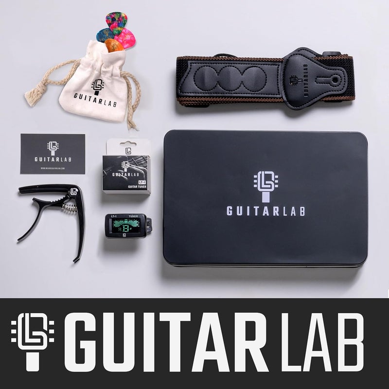 مجموعة إكسسوارات الجيتار من Guitar Lab | ريش معدنية، حزام جيتار، كابو، موالف إلكتروني - Image 2