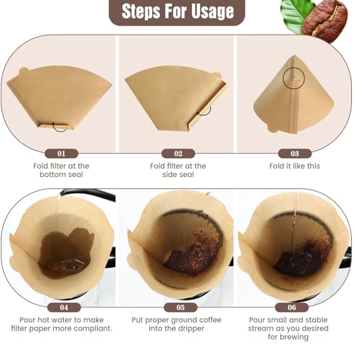 Clinuse 200 Count Cone Coffee Filters #4, Unbleached 04 Coffee Filters 8-12 Cup, Disposable Natural Paper Filters, No.4 Cone Filters for Ninja, Pour Over and Drip Coffee Maker - Image 4