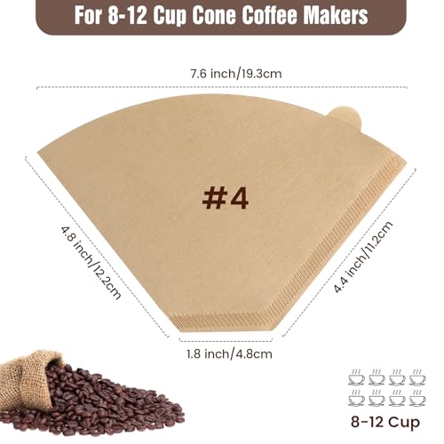 Clinuse 200 Count Cone Coffee Filters #4, Unbleached 04 Coffee Filters 8-12 Cup, Disposable Natural Paper Filters, No.4 Cone Filters for Ninja, Pour Over and Drip Coffee Maker - Image 2